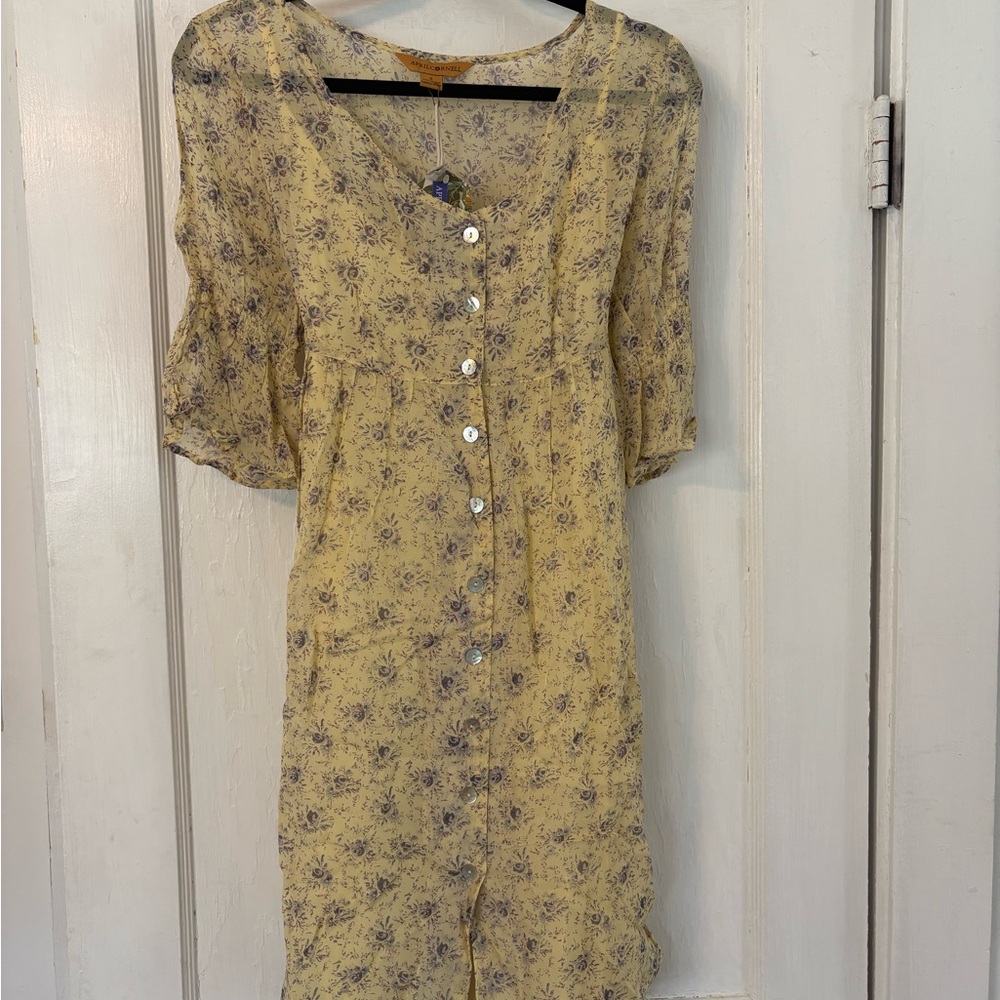 April Cornell Yellow Floral Mini/Midi Dress